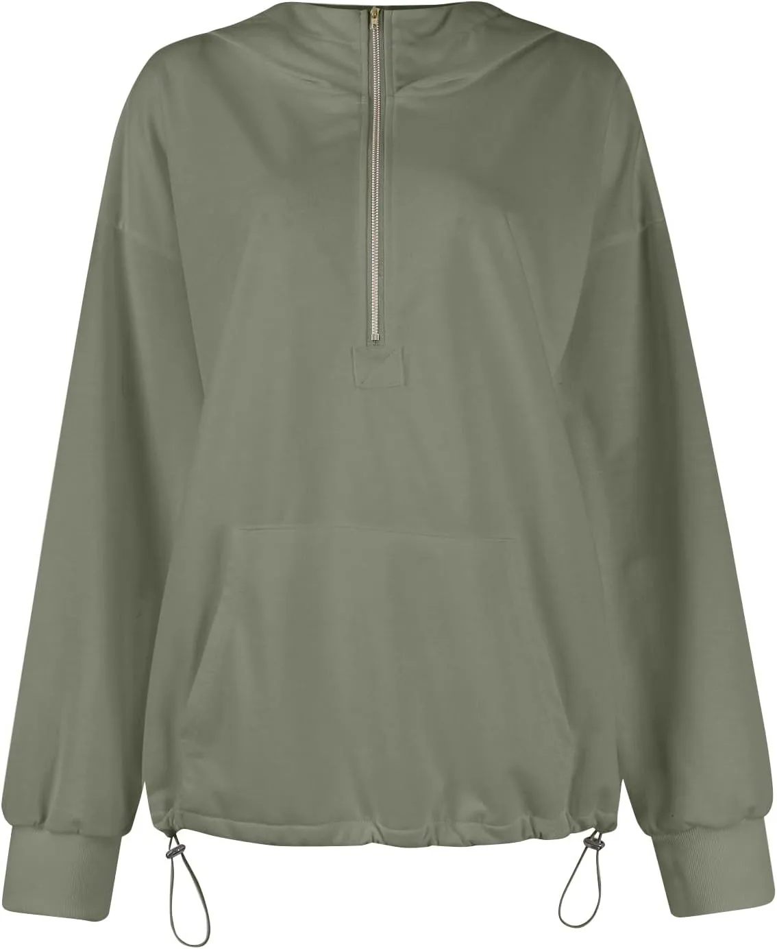 Half Zip Pullover Women Casual Long Sleeve Lapel Hooded Sweatshirt Cute Hoodies with Adjustable Drawstring Bottom