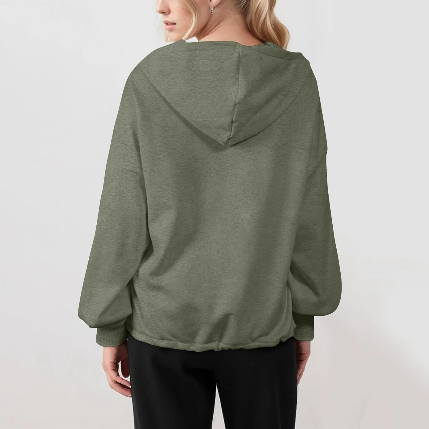 Half Zip Pullover Women Casual Long Sleeve Lapel Hooded Sweatshirt Cute Hoodies with Adjustable Drawstring Bottom