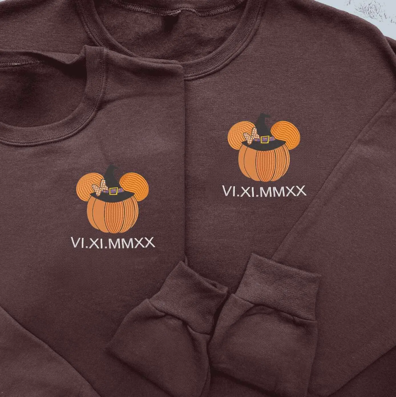 Halloween Pumpkin Mouse Ears Embroidered Couple Sweatshirts - Personalized Anniversary Gifts