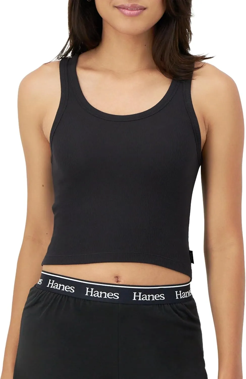 Hanes Women's Originals Rib Tank 2-Pack, Comfywear Stretch Cotton Cropped Top