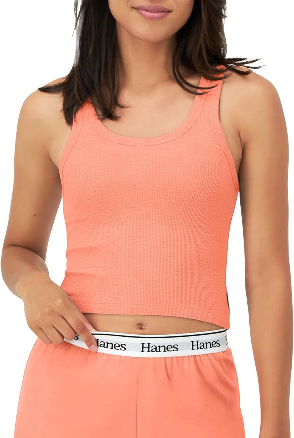 Hanes Women's Originals Rib Tank 2-Pack, Comfywear Stretch Cotton Cropped Top