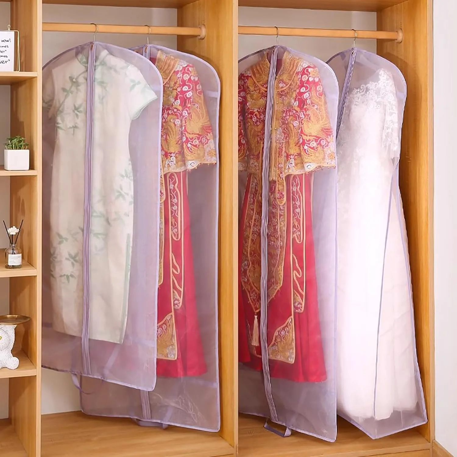Hanging Garment Bag, Breathable Garment Bags, Garmet Bag with Clear Full Zipper, for Closet Travel(White,55.1in/140cm)