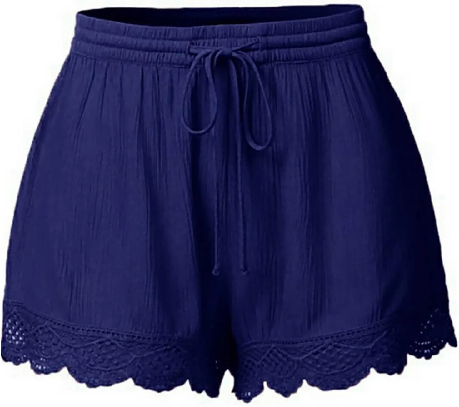 HAVUITYY Women Casual Shorts Summer Floral Lace Plus Size High Waist Drawstring Dressy Yoga Shorts Soft Trendy Beach Clothes