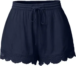 HAVUITYY Women Casual Shorts Summer Floral Lace Plus Size High Waist Drawstring Dressy Yoga Shorts Soft Trendy Beach Clothes