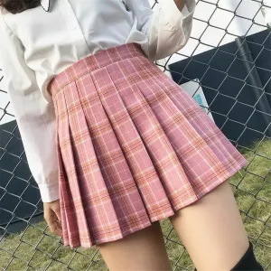 High Waist A-line Student Plaid Pleated Skirts Dance Mini Skirts