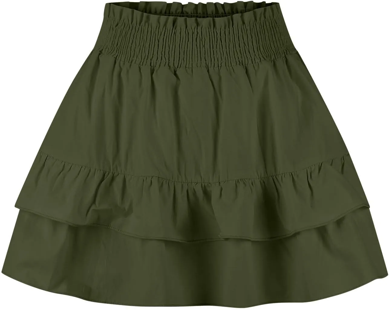 High Waisted Skirt for Women Ruffle Hem Flowy Stretchy Summer Mini Skirt Casual A Line Swing Beach Mini Short Skirt