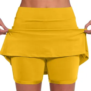 High Waisted Tennis Skirt for Women with Inner Shorts Plus Size Athletic Skorts Solid Casual Workout Built-in Shorts