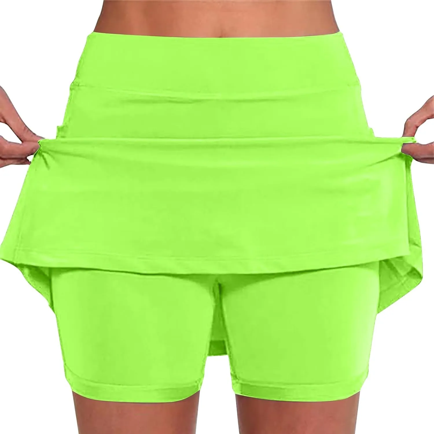 High Waisted Tennis Skirt for Women with Inner Shorts Plus Size Athletic Skorts Solid Casual Workout Built-in Shorts