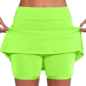 High Waisted Tennis Skirt for Women with Inner Shorts Plus Size Athletic Skorts Solid Casual Workout Built-in Shorts