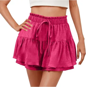 hlysgo Flowy Shorts for Women Casual Boho Ruffle Tiered Skorts High Waisted Drawstring Mini Skirts Tennis Comfy Shorts 2025