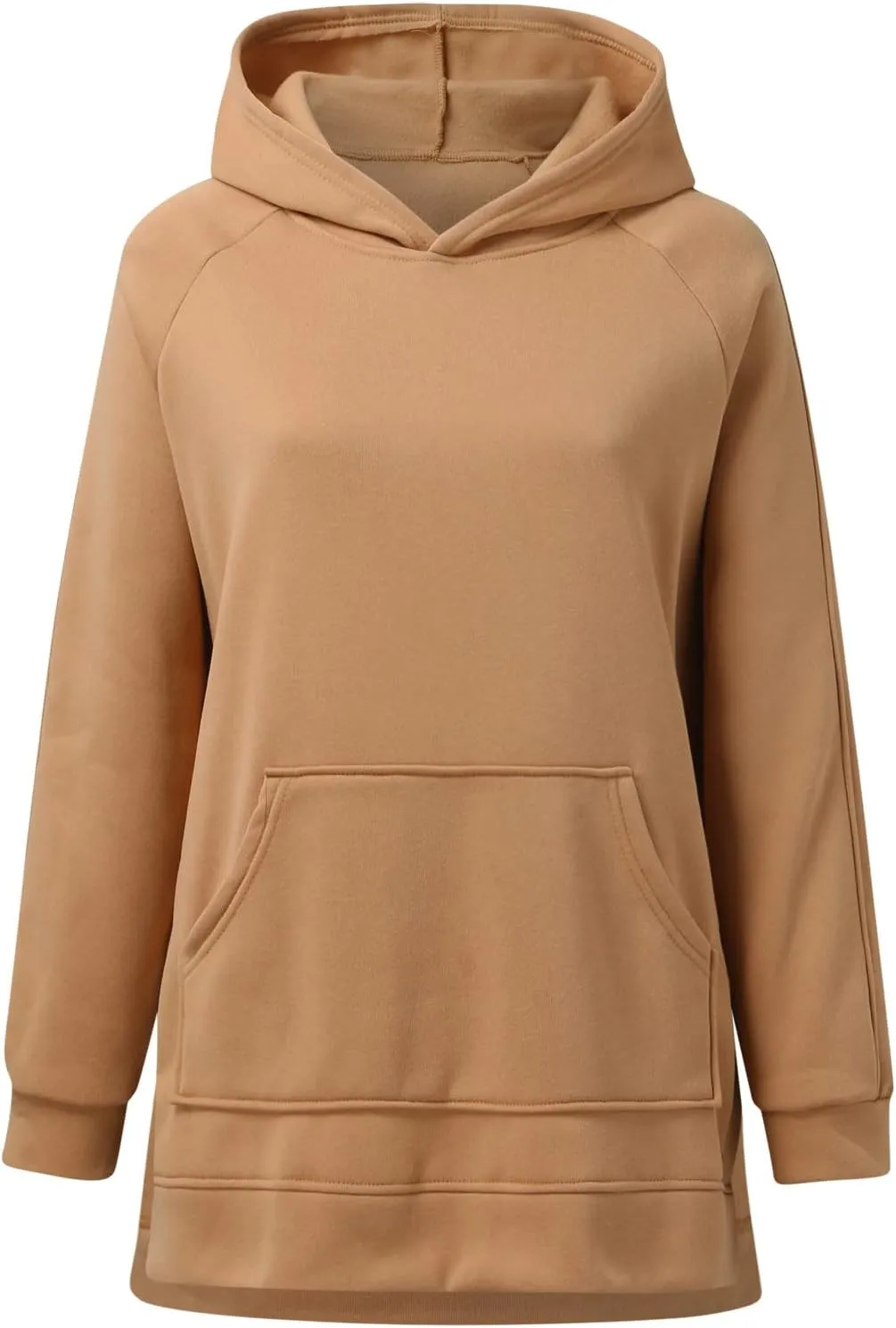 Hooded Sweatshirt Solid Color Ladies Solid Color Thickened Slit Front Pocket Long Sleeve Hoodie