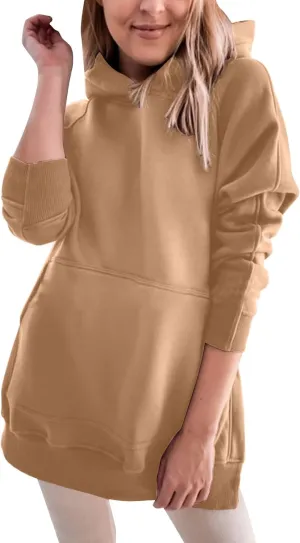 Hooded Sweatshirt Solid Color Ladies Solid Color Thickened Slit Front Pocket Long Sleeve Hoodie