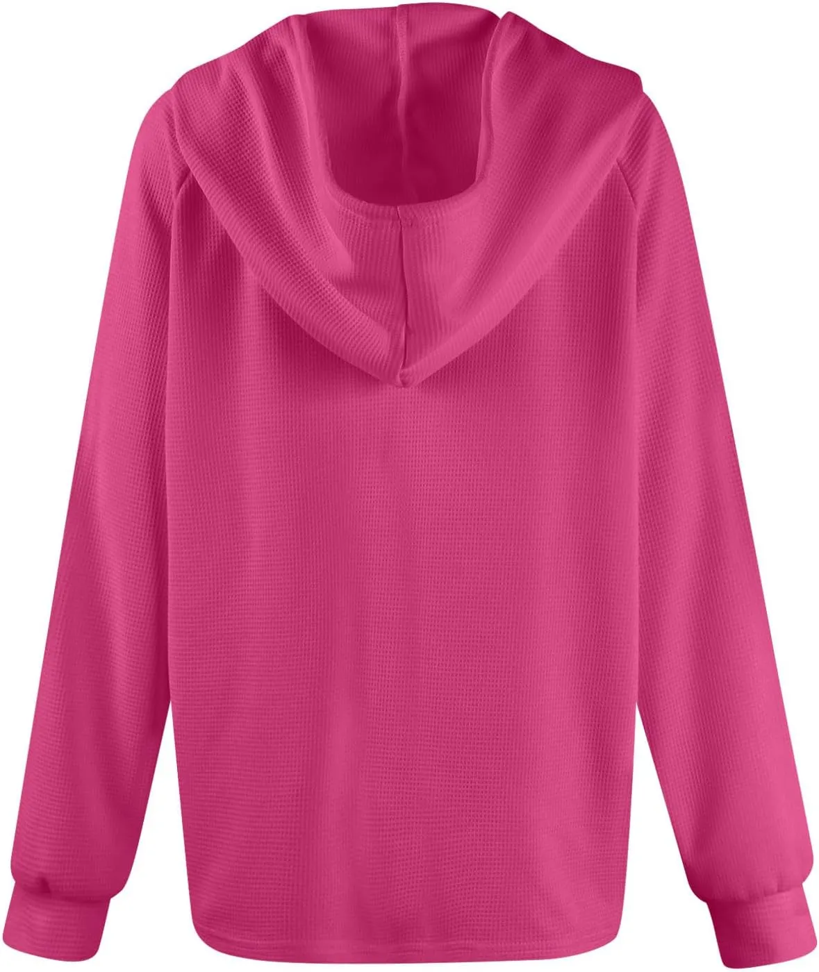 Hoodies for Women Waffle Knit Drawstring Button V Neck Hooded Sweatshirt Fall Loose Fit Long Sleeve Pullover Sweater