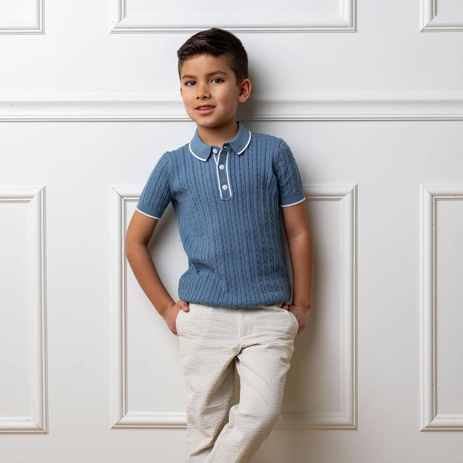 Hope & Henry Boys' Short Sleeve Sweater Polo