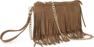 HOXIS Fringe Cross Body Bag Womens Small Shoulder Bag Top Zip Wristlet