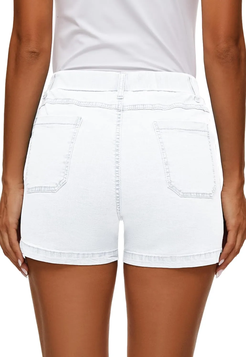 HVEPUO Womens Jean Shorts High Waisted Summer Cotton Stretchy Casual Pull On Beach Elastic Waist Denim Shorts with Pockets