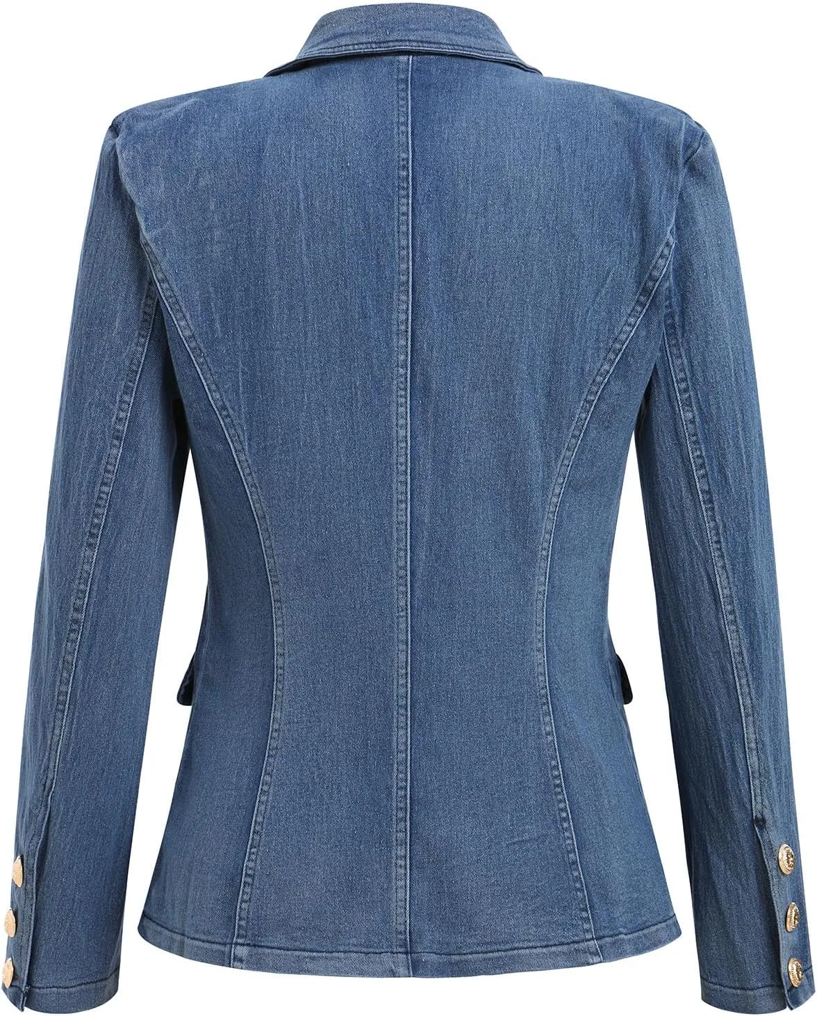 IBTOM CASTLE Denim Blazer for Women Long Sleeve Double-breasted Button Ladies Business Work Fitted Jean Jacket With Pockets