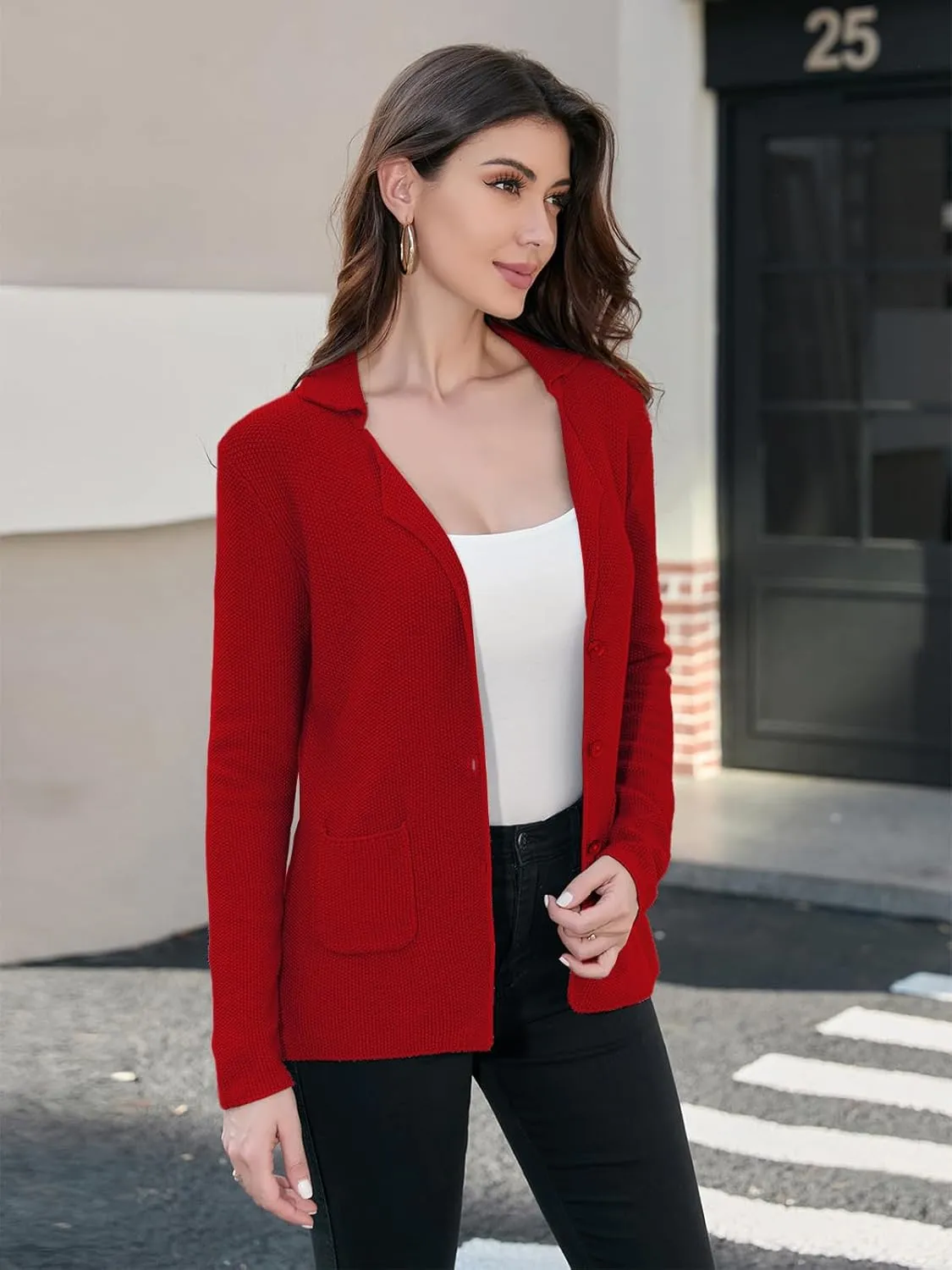 IDEALSANXUN Womens Knit Blazer Casual Lightweight Spring Fall Sweater Jackets Cardigan Coat