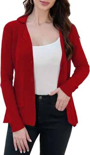 IDEALSANXUN Womens Knit Blazer Casual Lightweight Spring Fall Sweater Jackets Cardigan Coat