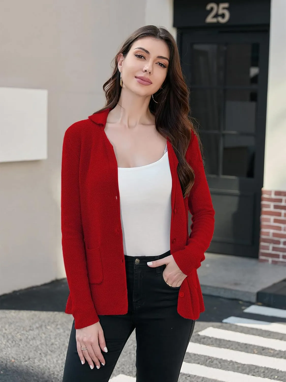 IDEALSANXUN Womens Knit Blazer Casual Lightweight Spring Fall Sweater Jackets Cardigan Coat