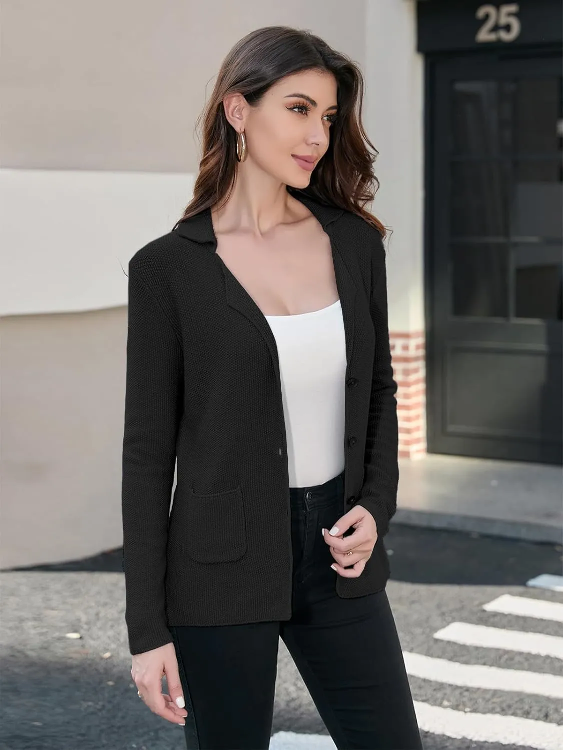 IDEALSANXUN Womens Knit Blazer Casual Lightweight Spring Fall Sweater Jackets Cardigan Coat