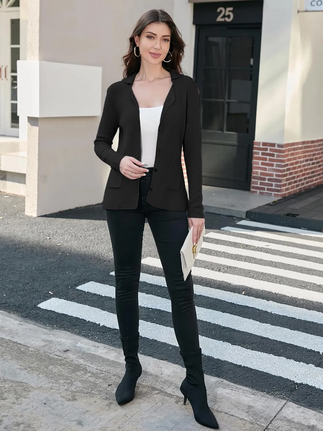 IDEALSANXUN Womens Knit Blazer Casual Lightweight Spring Fall Sweater Jackets Cardigan Coat