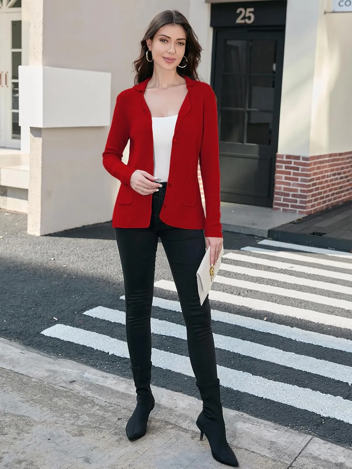 IDEALSANXUN Womens Knit Blazer Casual Lightweight Spring Fall Sweater Jackets Cardigan Coat