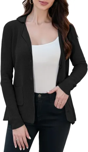 IDEALSANXUN Womens Knit Blazer Casual Lightweight Spring Fall Sweater Jackets Cardigan Coat