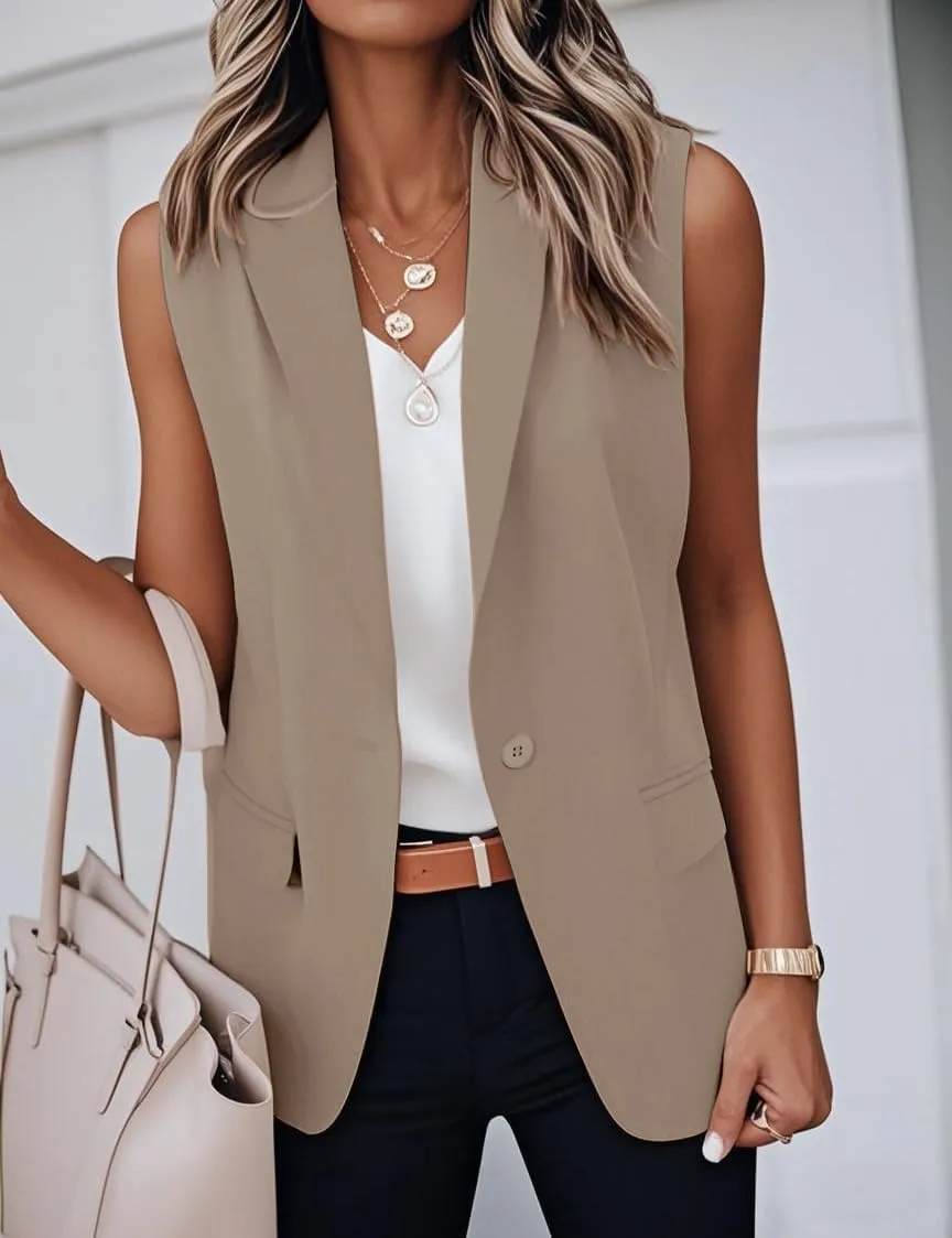 IDEALSANXUN Womens Vest Fashion Dressy Notch Lapel Sleeveless Blazer Suit Jackets Office Work Clothes