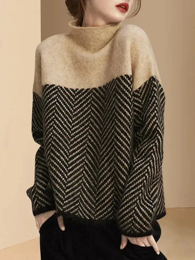 Ivyshape | Collarless Striped Sweatshirt