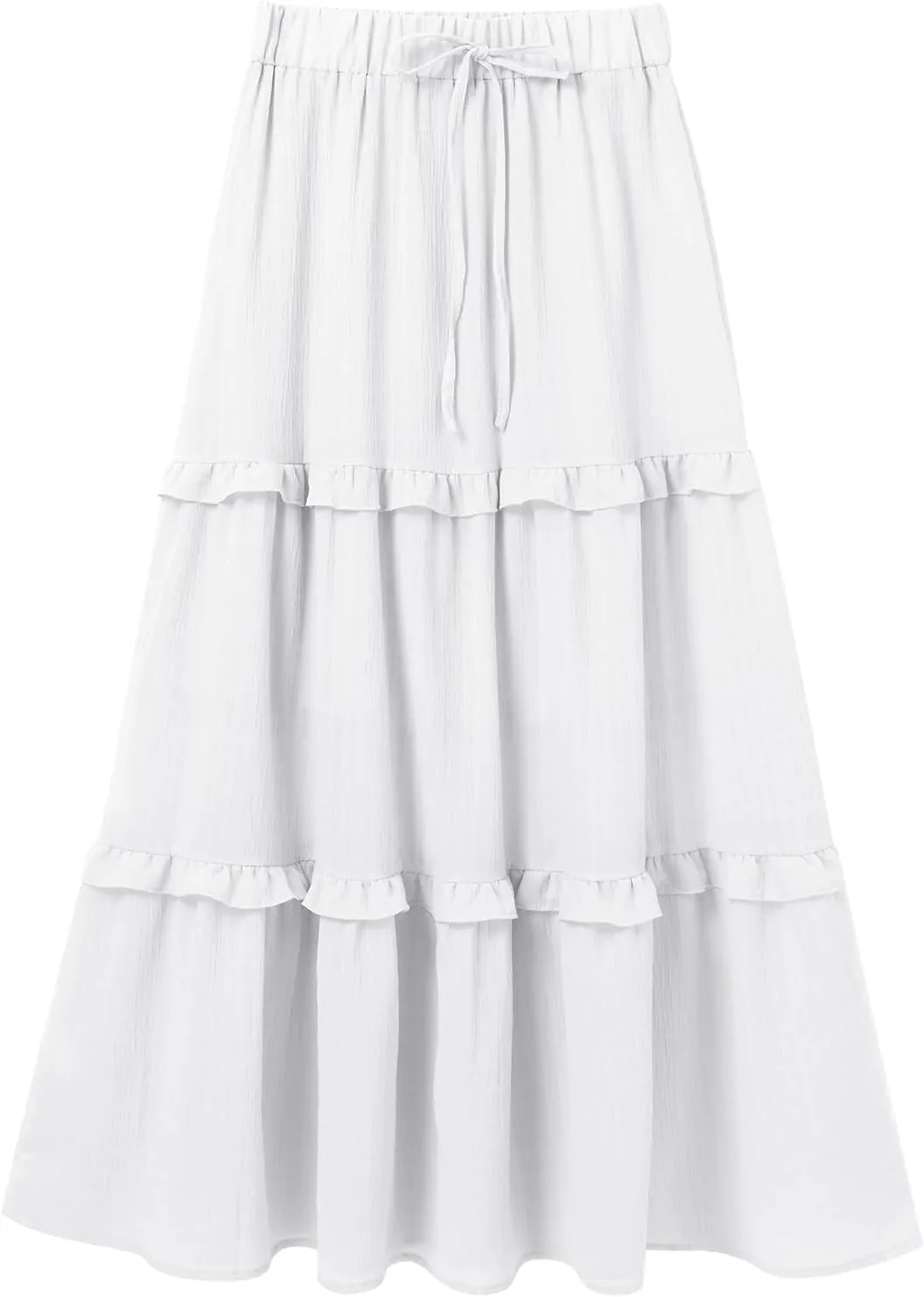 IWEMEK Women Summer Boho Flowy Swing Tiered A-Line Midi Skirt Ruffle Elastic High Waist Casual Holiday Beach Party Long Skirt
