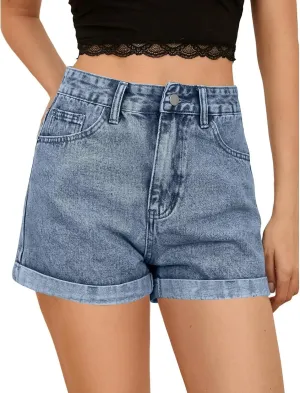 Jean Shorts Womens 2025 Summer High Waisted Stretchy Casual Rolled Hem Denim Shorts A-Line Hot Pants with Pockets