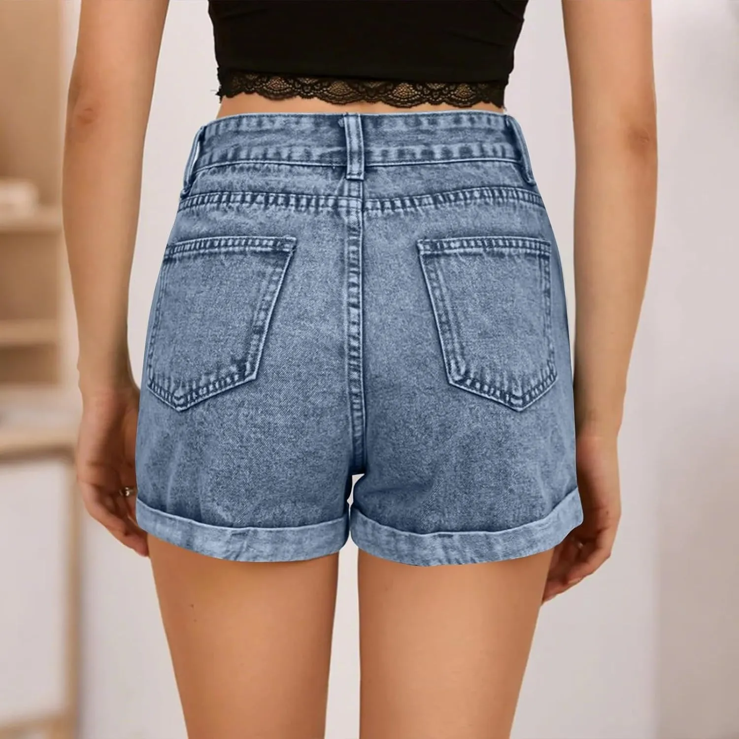 Jean Shorts Womens 2025 Summer High Waisted Stretchy Casual Rolled Hem Denim Shorts A-Line Hot Pants with Pockets