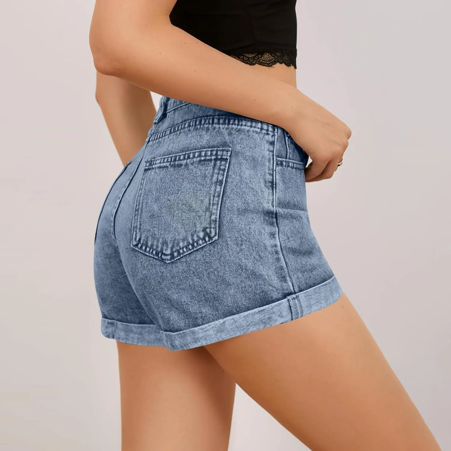 Jean Shorts Womens 2025 Summer High Waisted Stretchy Casual Rolled Hem Denim Shorts A-Line Hot Pants with Pockets