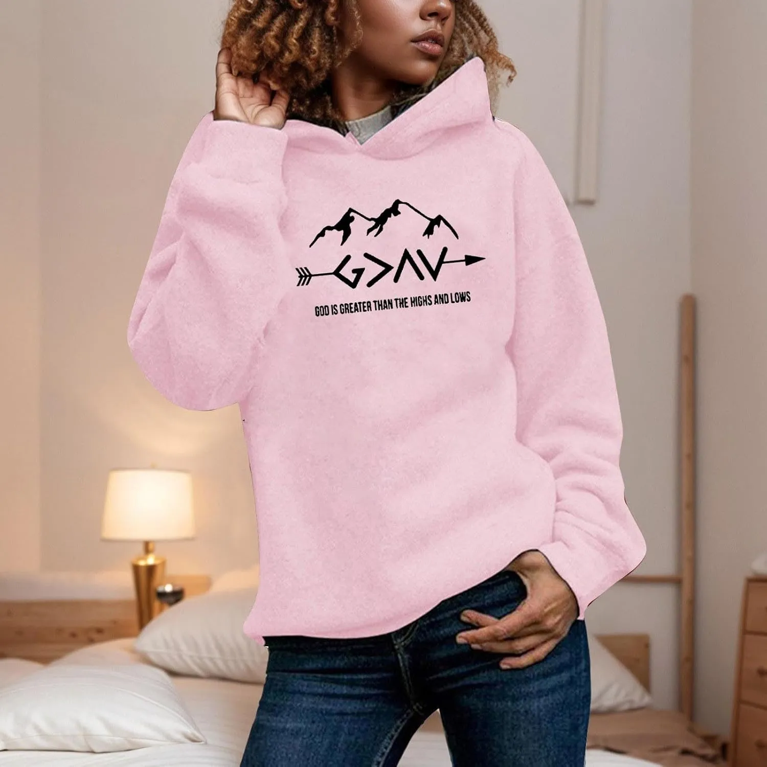Jesus Sweatshirts For Womens God Is Greater Than The Highs And Lows Comfy Pullover Long Sleeve Round Neck Tops
