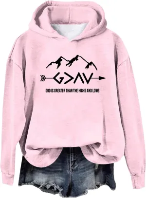 Jesus Sweatshirts For Womens God Is Greater Than The Highs And Lows Comfy Pullover Long Sleeve Round Neck Tops