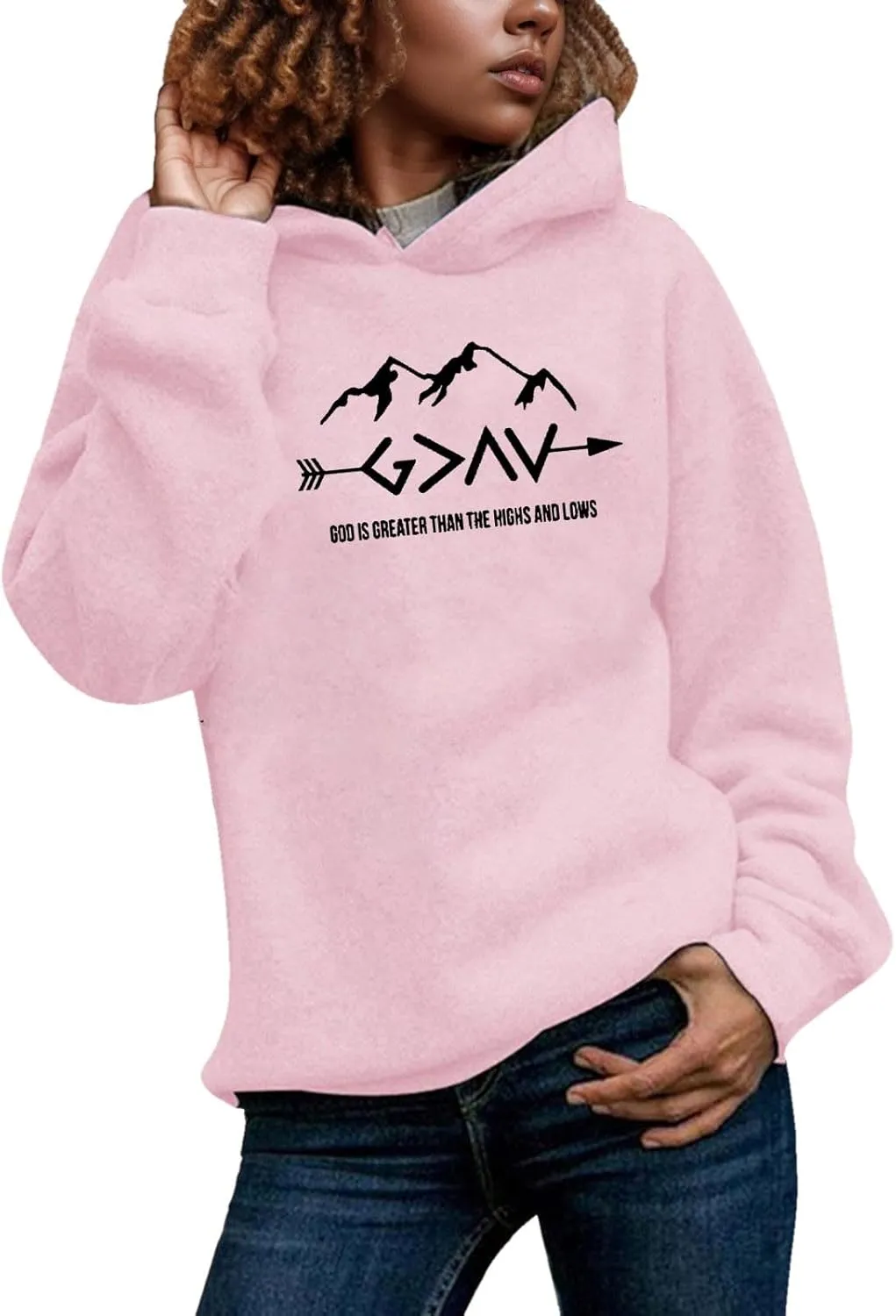 Jesus Sweatshirts For Womens God Is Greater Than The Highs And Lows Comfy Pullover Long Sleeve Round Neck Tops