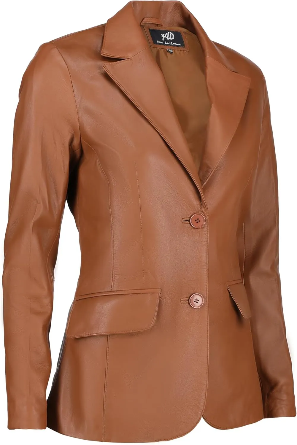 Jild Classic 2-Button Lambskin Leather Blazer Women - Casual Coat Long Sleeves Suit Style Leather Jacket Women
