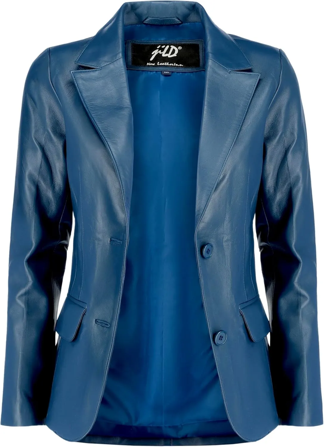 Jild Classic 2-Button Lambskin Leather Blazer Women - Casual Coat Long Sleeves Suit Style Leather Jacket Women