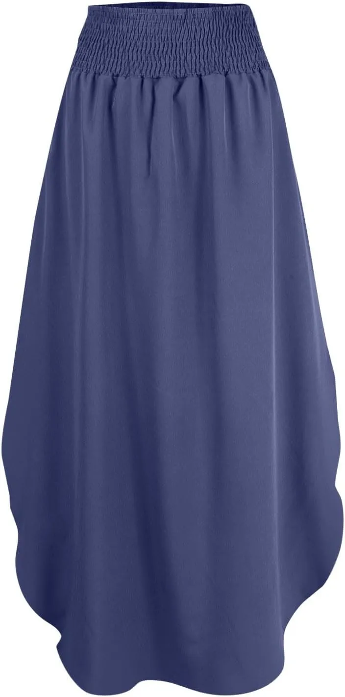 JJHAEVDY Skirts for Women Solid Irregular Hem Maxi Skirt Elastic High Waisted Skirts Loose Casual Fashion Skirts with Pockets