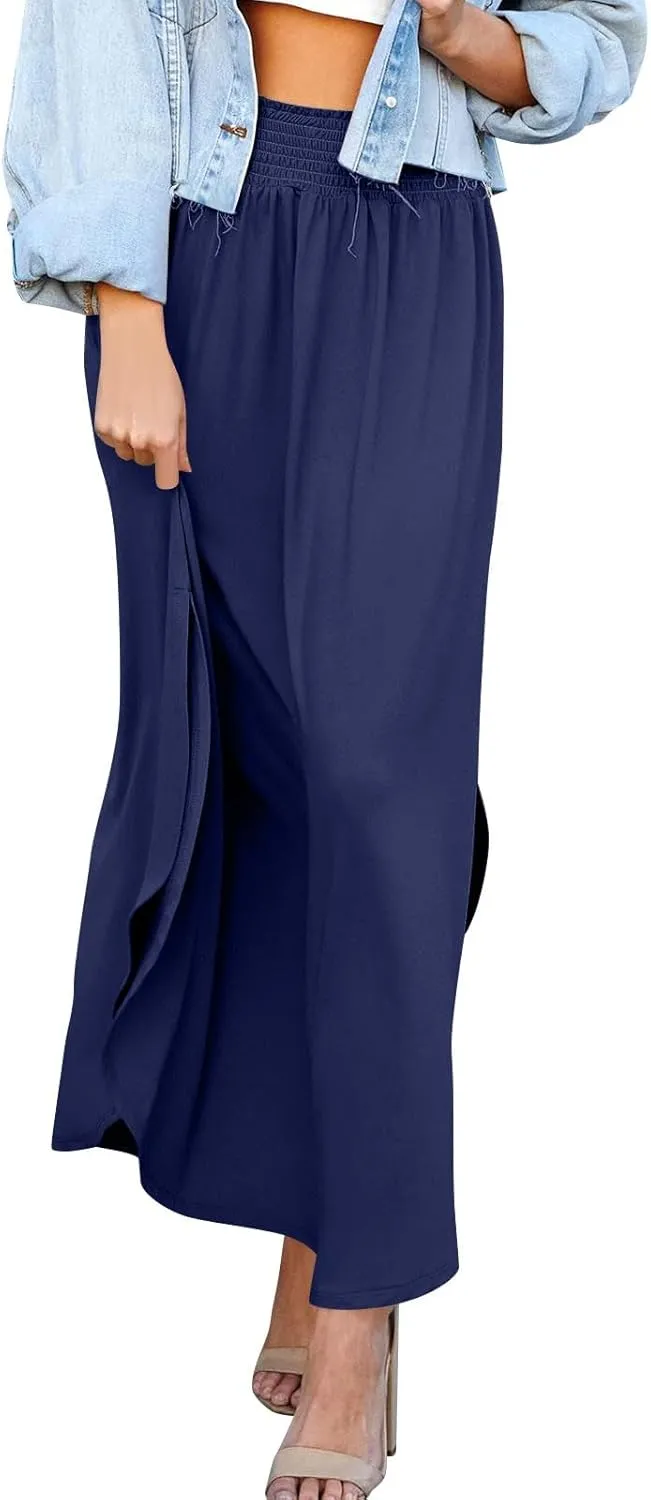 JJHAEVDY Skirts for Women Solid Irregular Hem Maxi Skirt Elastic High Waisted Skirts Loose Casual Fashion Skirts with Pockets