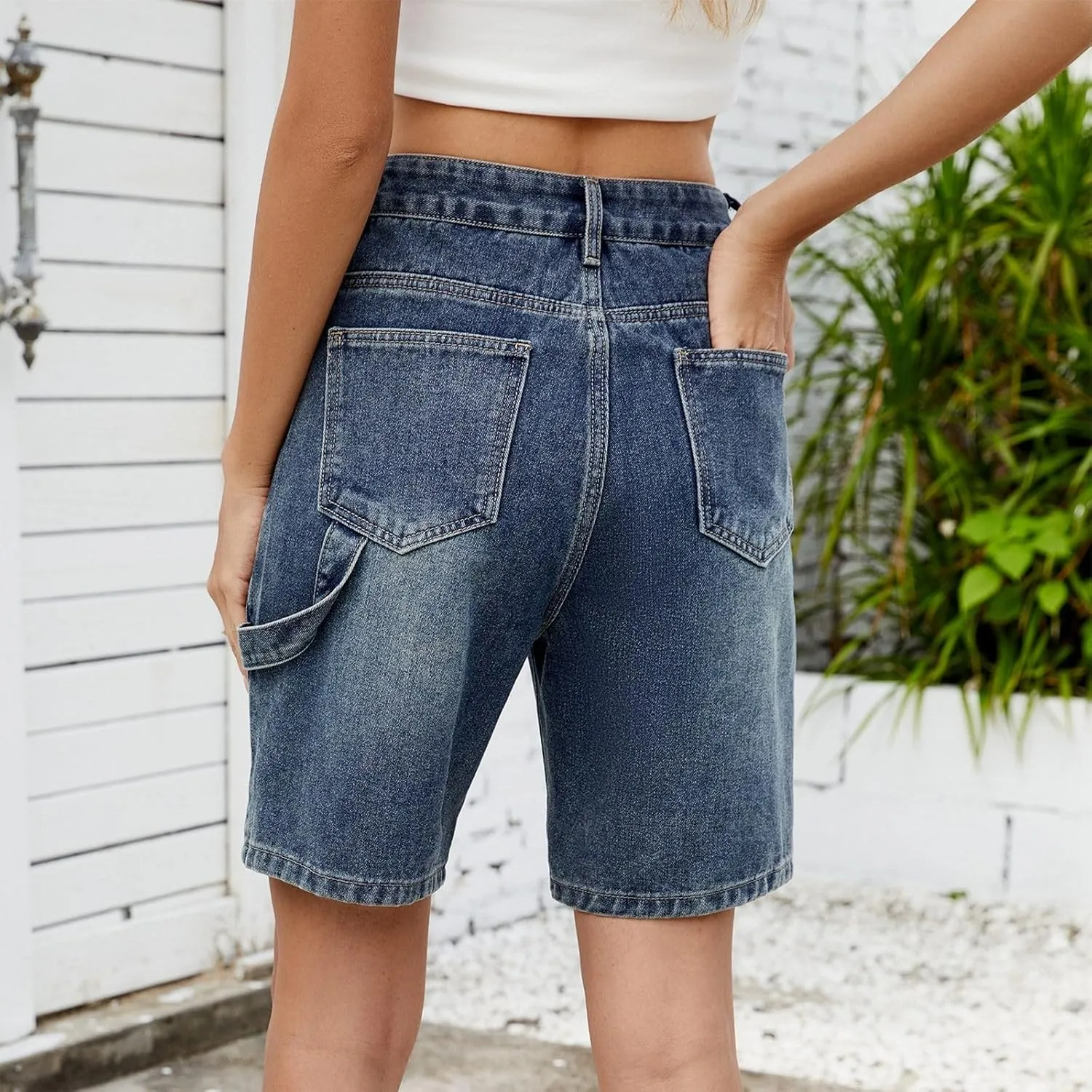 Jorts Women Baggy Mid Thigh Cargo Jean Shorts Wide Leg Denim Bermuda Shorts Knee Length Trendy High Waisted Jeans