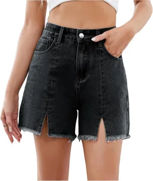 Jorts Women Cut Off High Waisted Long Jean Shorts Wide Leg Denim Bermuda Shorts Knee Length Frayed Hem Jeans