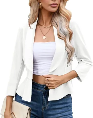 JoyJoy Women's Puff Sleeve Open Front Casual Blazer for Work Suit Office Bolero Jacket Cropped Cardigan