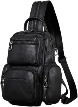 JSEIAJB Top layer cowhide men's chest bag Fashion casual men's crossbody bag