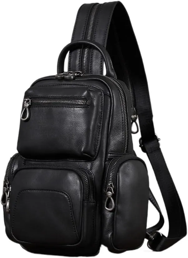 JSEIAJB Top layer cowhide men's chest bag Fashion casual men's crossbody bag