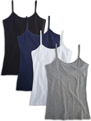 Kalon Women's 4-Pack Shelf Bra Tank Top Camisole Classic Spaghetti Strap