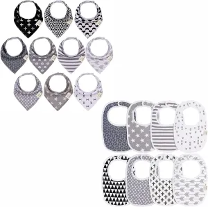 KeaBabies 10-Pack Baby Bandana Drool Bibs and 8-Pack Organic Baby Bibs for Girls & Boys - Stylish Unisex Bandana Bibs - Teething Baby Bibs for Boy, Girl - Super Absorbent Bandana Drool Bibs