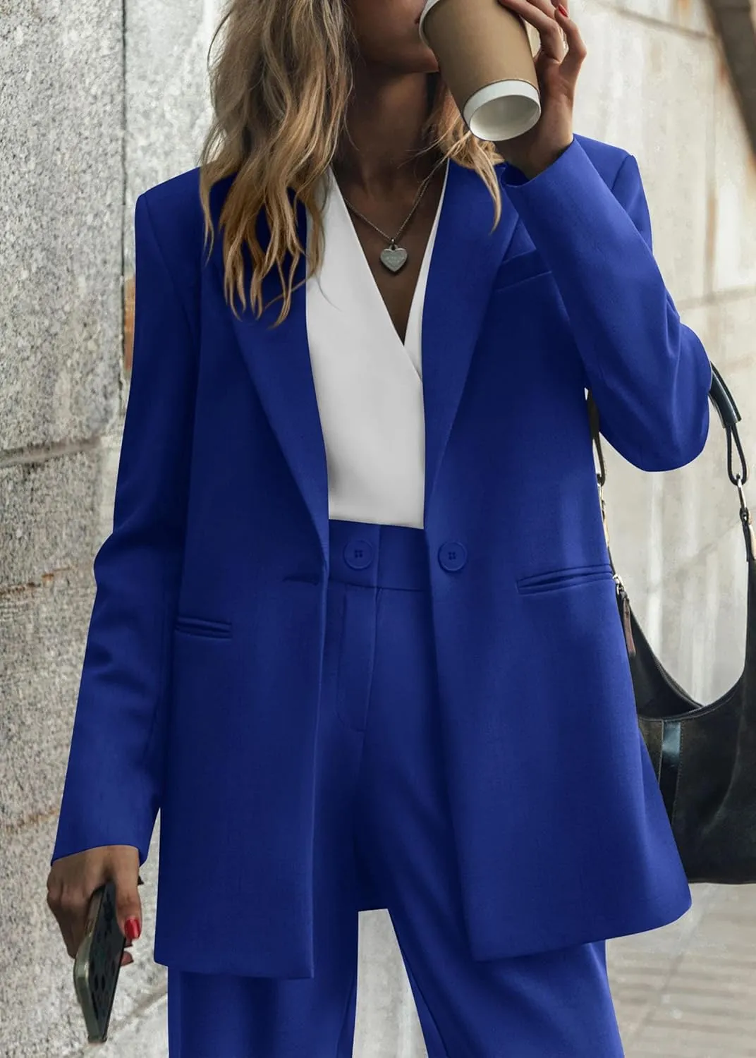 KIRUNDO Women's 2025 Spring Fall 2 Piece Blazer Set Casual Loose Long Blazer Jackets and Dressy Wide Leg Pant Suits Pockets