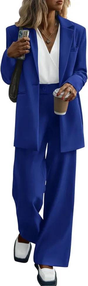 KIRUNDO Women's 2025 Spring Fall 2 Piece Blazer Set Casual Loose Long Blazer Jackets and Dressy Wide Leg Pant Suits Pockets